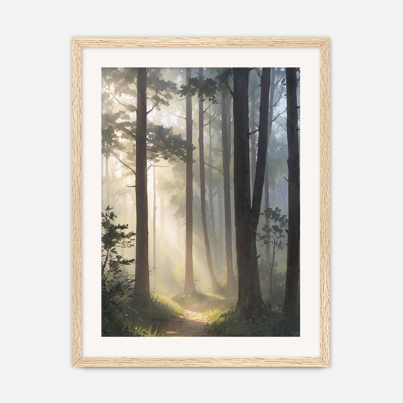 Sunlight Through a Misty Forest No1 - Sage and Rose Prints