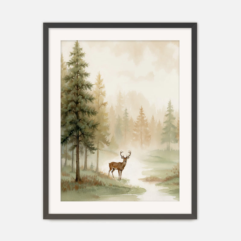 Dear Painting in a Fall Forest - Sage and Rose Prints