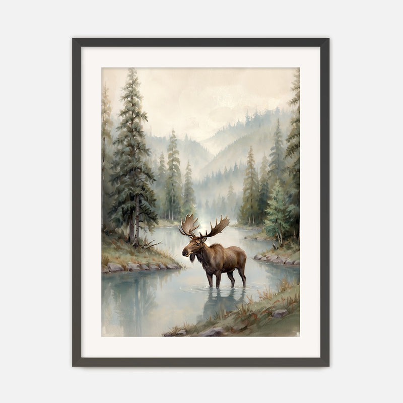 Watercolor Moose Art No1 - Sage and Rose Prints