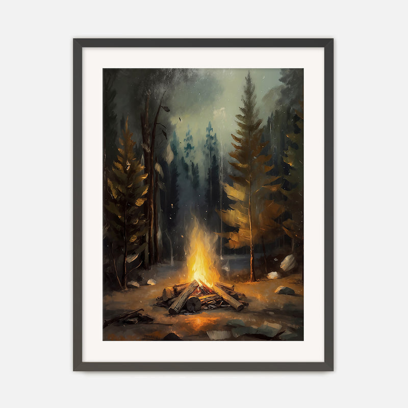 Cozy Campfire Forest Painting No1 - Sage and Rose Prints