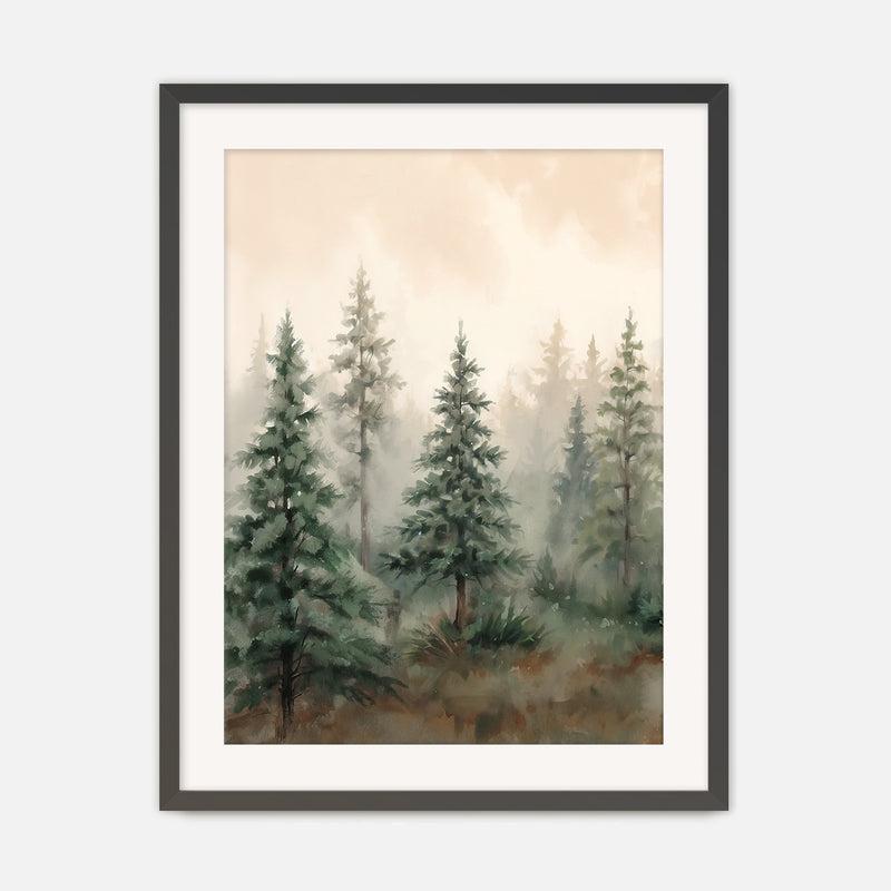 Misty Forest Painting in Shades of Green - Sage and Rose Prints