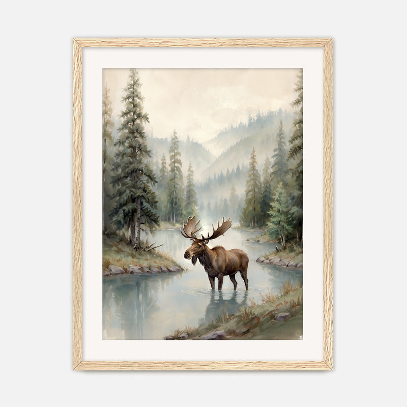 Watercolor Moose Art No1 - Sage and Rose Prints
