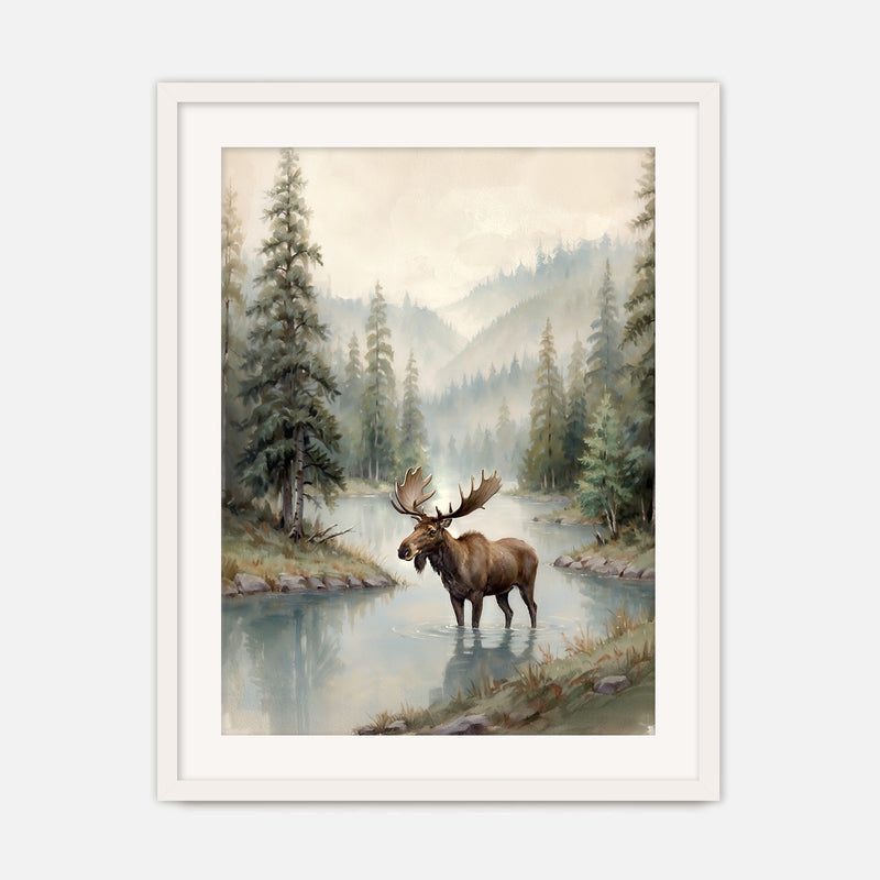 Watercolor Moose Art No1 - Sage and Rose Prints