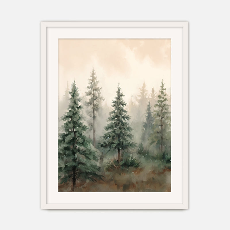Misty Forest Painting in Shades of Green - Sage and Rose Prints