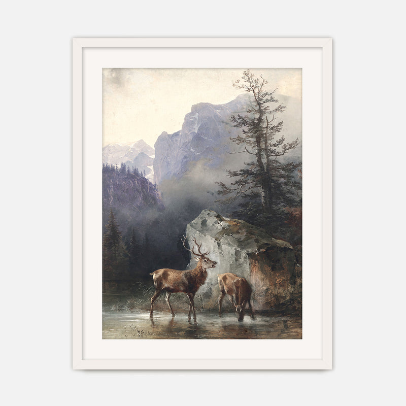 Classical Painting of Deer No1 - Sage and Rose Prints