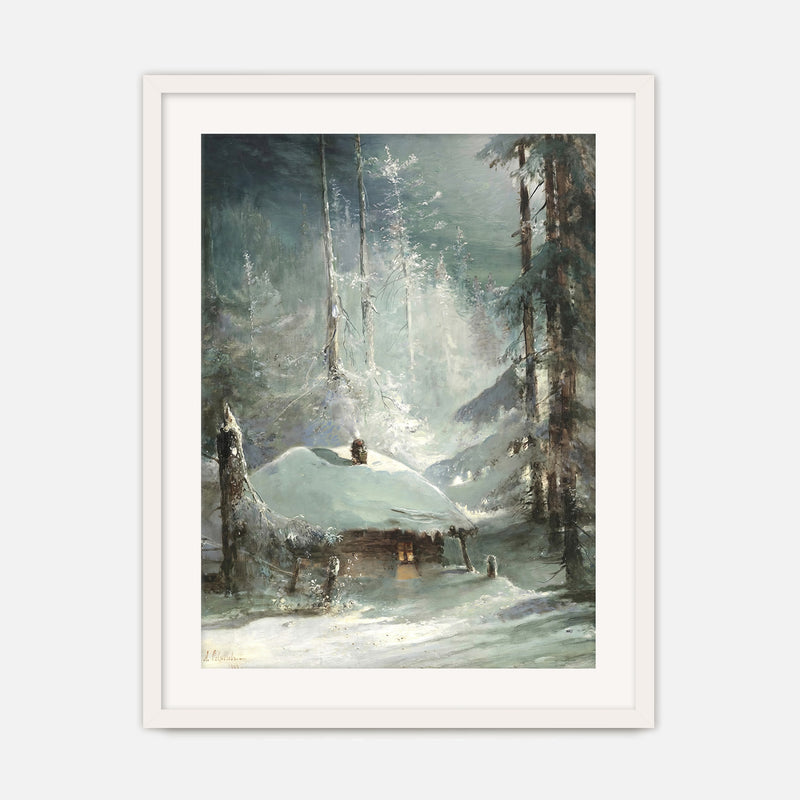 Cozy Cabin Winter Landscape Art - Sage and Rose Prints