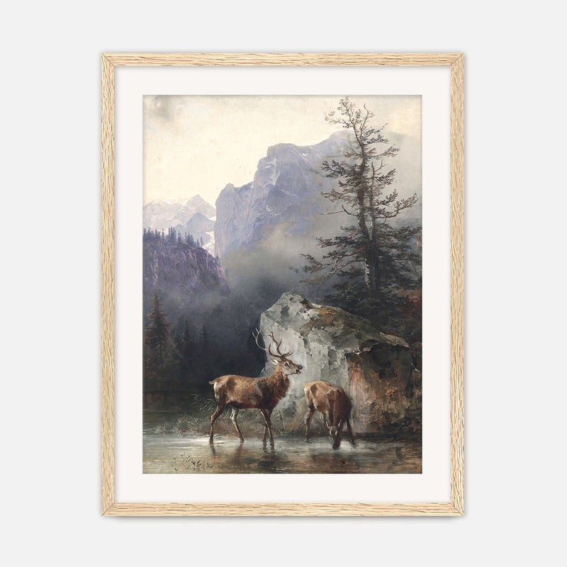Classical Painting of Deer No1 - Sage and Rose Prints