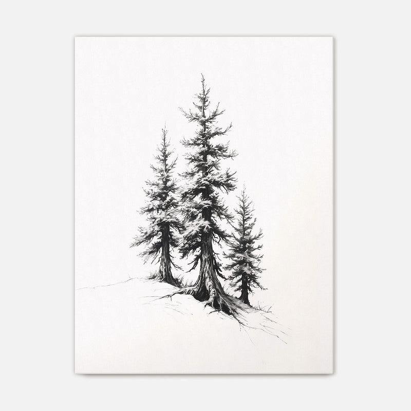 Black and White Drawing of Evergreen Tree - Sage and Rose Prints