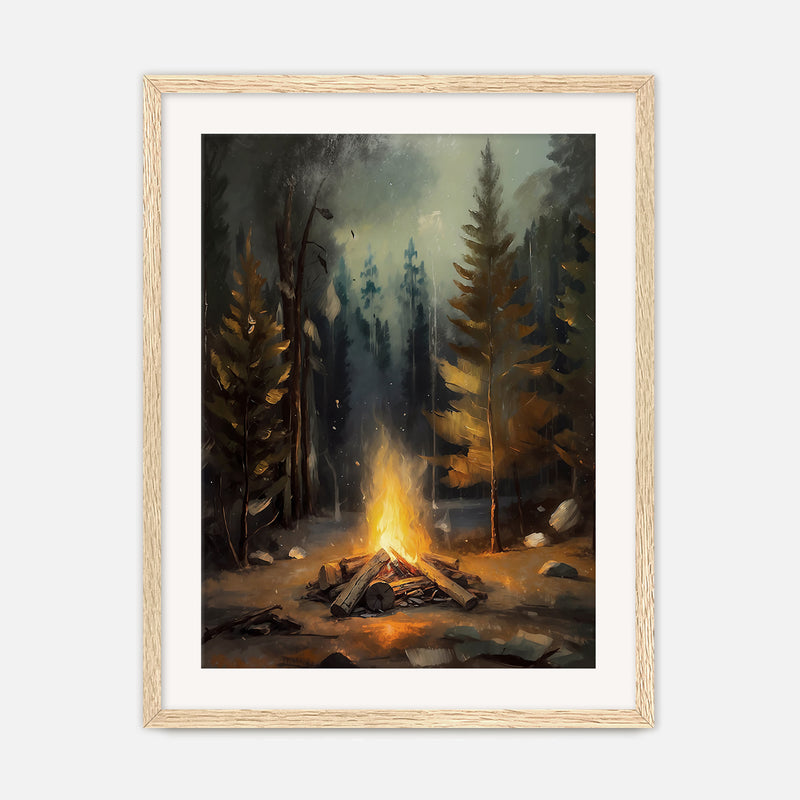 Cozy Campfire Forest Painting No1 - Sage and Rose Prints