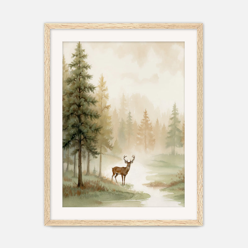 Dear Painting in a Fall Forest - Sage and Rose Prints