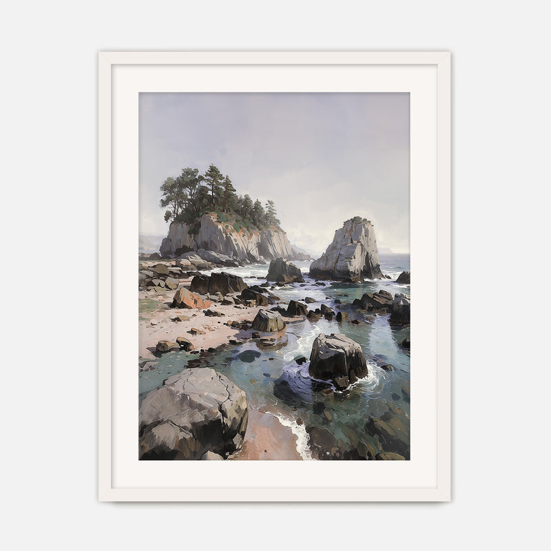 Rocky Beach Painting No1 - Sage and Rose Prints