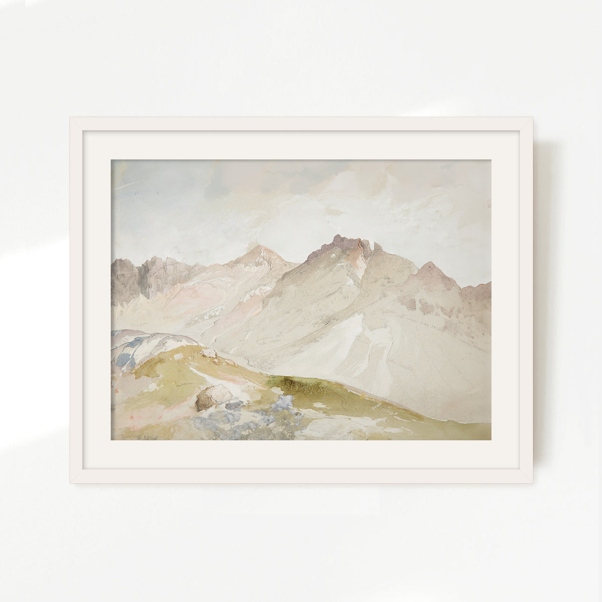 Muted Mountain Watercolor Painting - Sage and Rose Prints