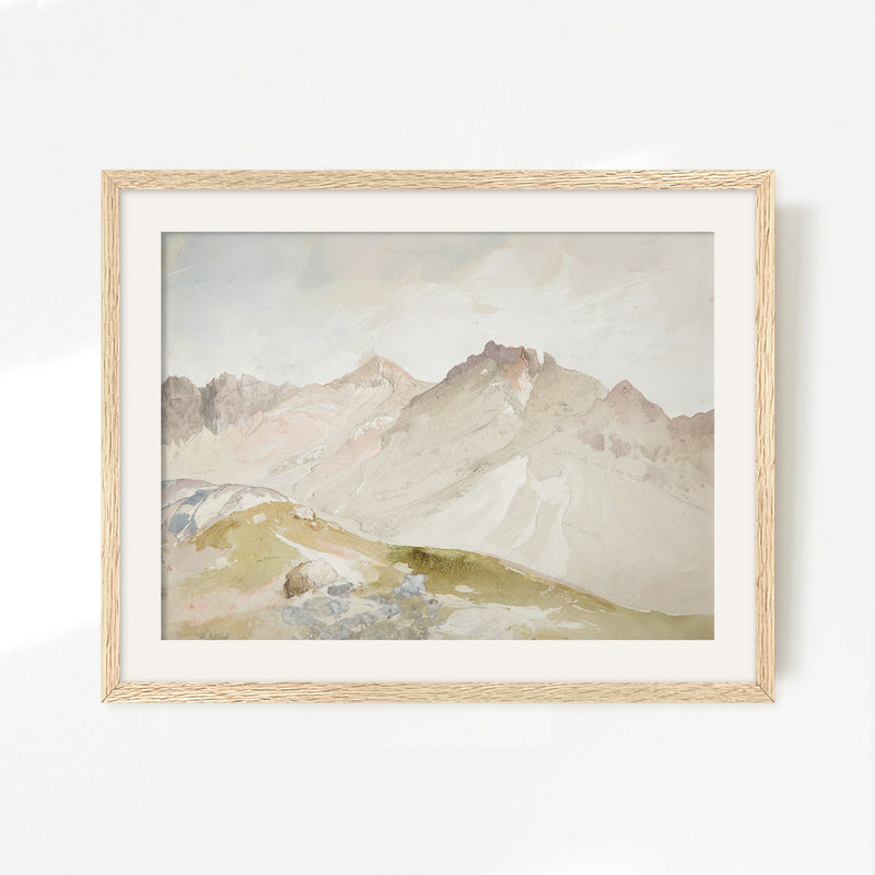 Muted Mountain Watercolor Painting - Sage and Rose Prints