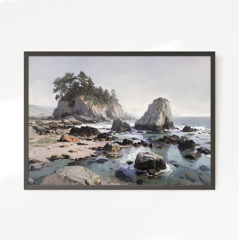 Rocky Beach Painting No2 - Sage and Rose Prints