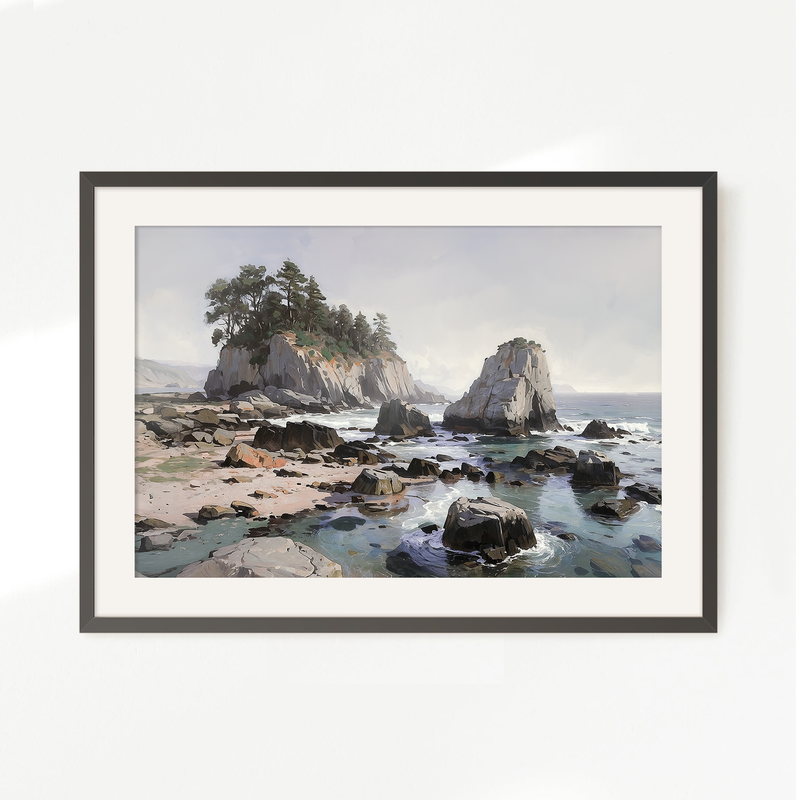 Rocky Beach Painting No2 - Sage and Rose Prints