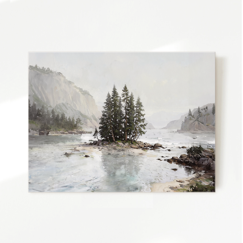 Misty Fjord Painting No2 - Sage and Rose Prints