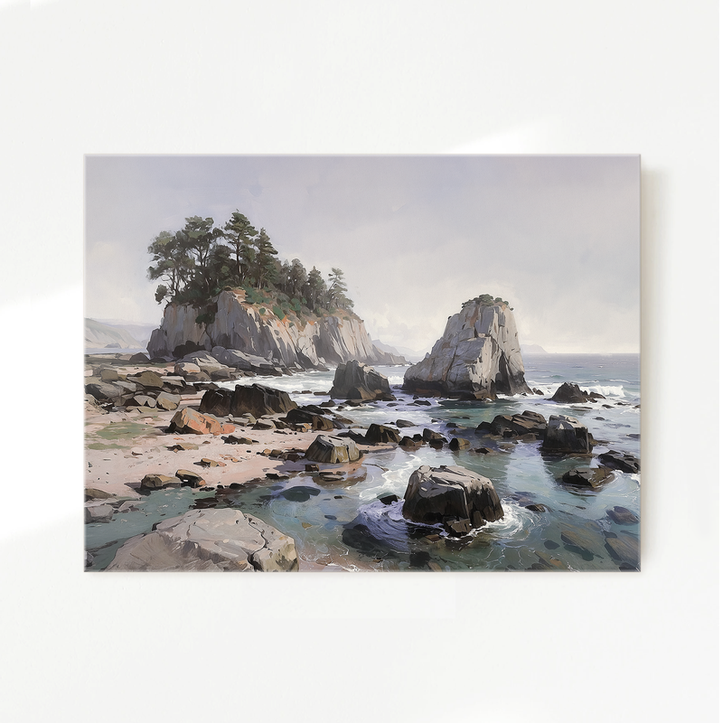Rocky Beach Painting No2 - Sage and Rose Prints