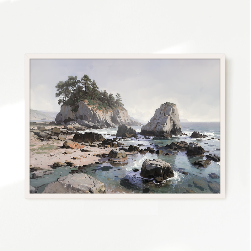 Rocky Beach Painting No2 - Sage and Rose Prints