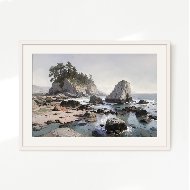Rocky Beach Painting No2 - Sage and Rose Prints