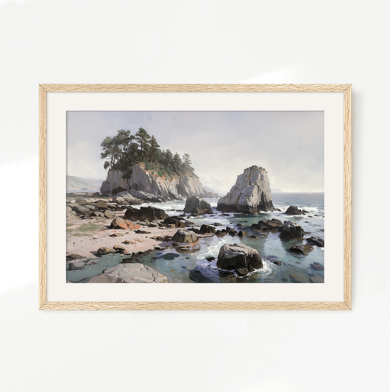 Rocky Beach Painting No2 - Sage and Rose Prints