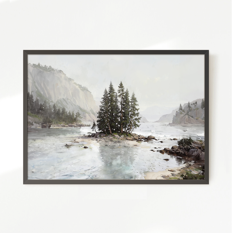 Misty Fjord Painting No2 - Sage and Rose Prints