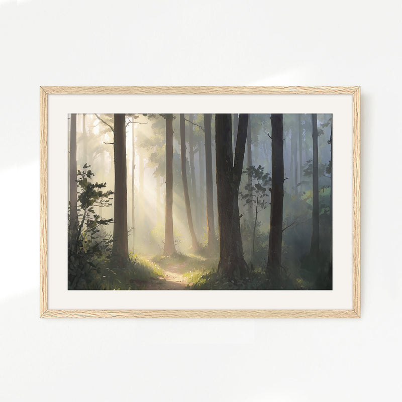 Sunlight Through a Misty Forest No2 - Sage and Rose Prints