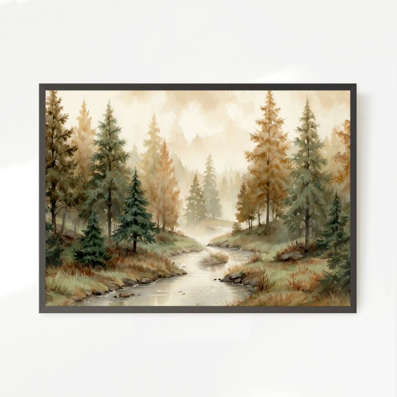 Forest Landscape in Fall Colors - Sage and Rose Prints