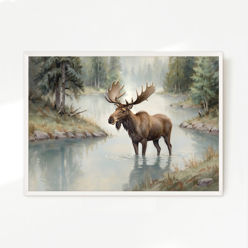 Watercolor Moose Art No2 - Sage and Rose Prints