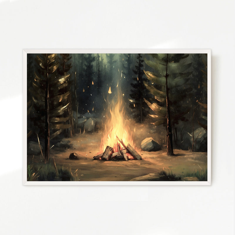 Cozy Campfire Forest Painting No2 - Sage and Rose Prints
