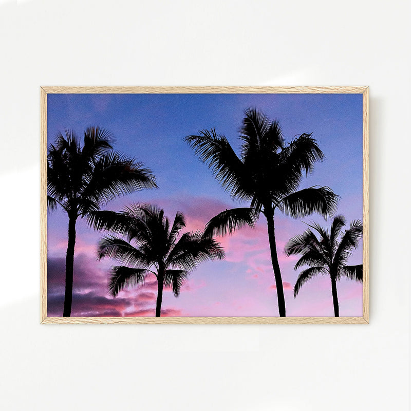 Palm Tree Silhouettes and Purple Sky No2 - Sage and Rose Prints