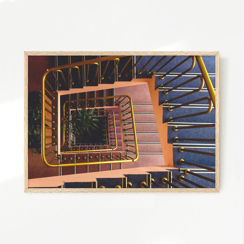 Geometric Stairway Pattern in Steel Blue - Sage and Rose Prints