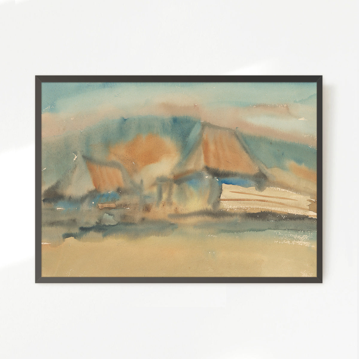 Cottage Watercolor in Tans and Teals - Sage and Rose Prints