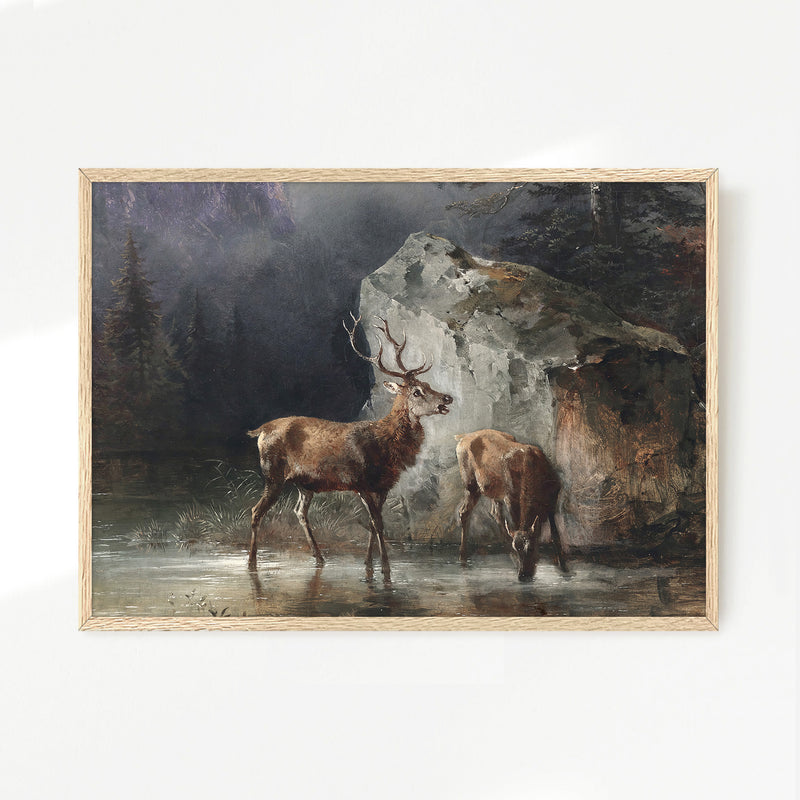 Classical Painting of Deer No2 - Sage and Rose Prints