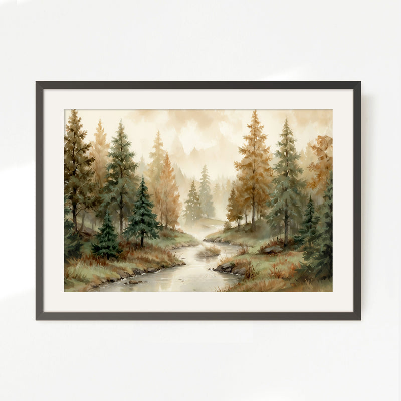 Forest Landscape in Fall Colors - Sage and Rose Prints