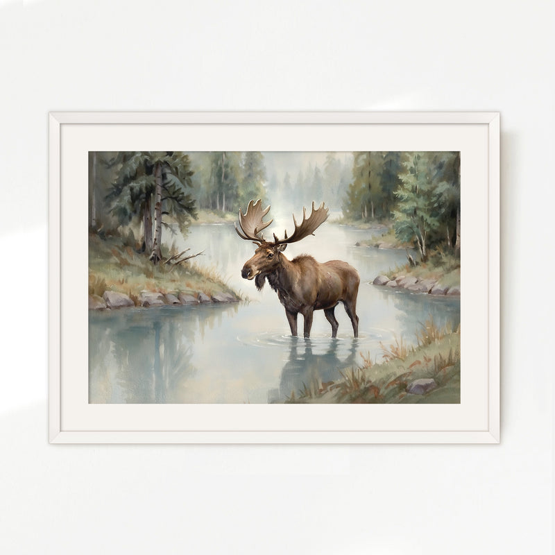 Watercolor Moose Art No2 - Sage and Rose Prints