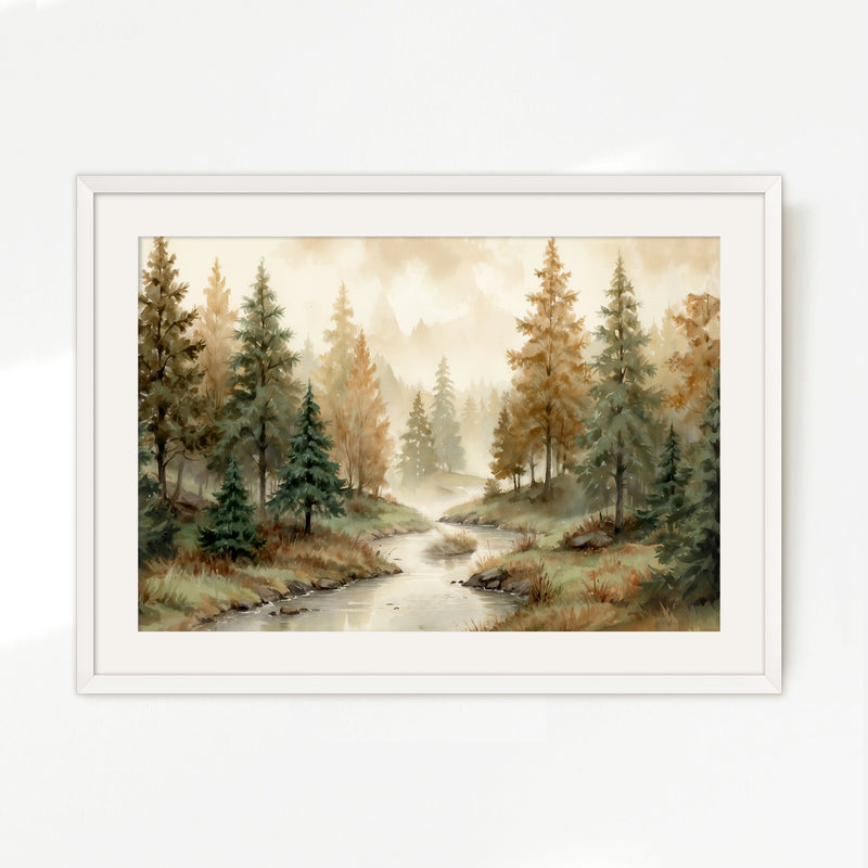 Forest Landscape in Fall Colors - Sage and Rose Prints
