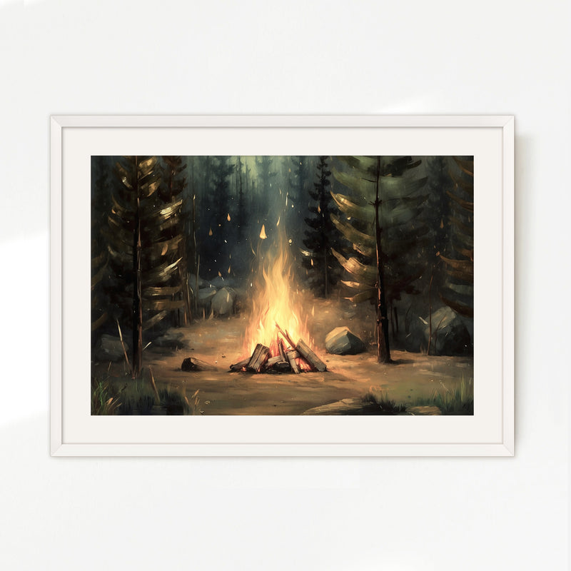 Cozy Campfire Forest Painting No2 - Sage and Rose Prints