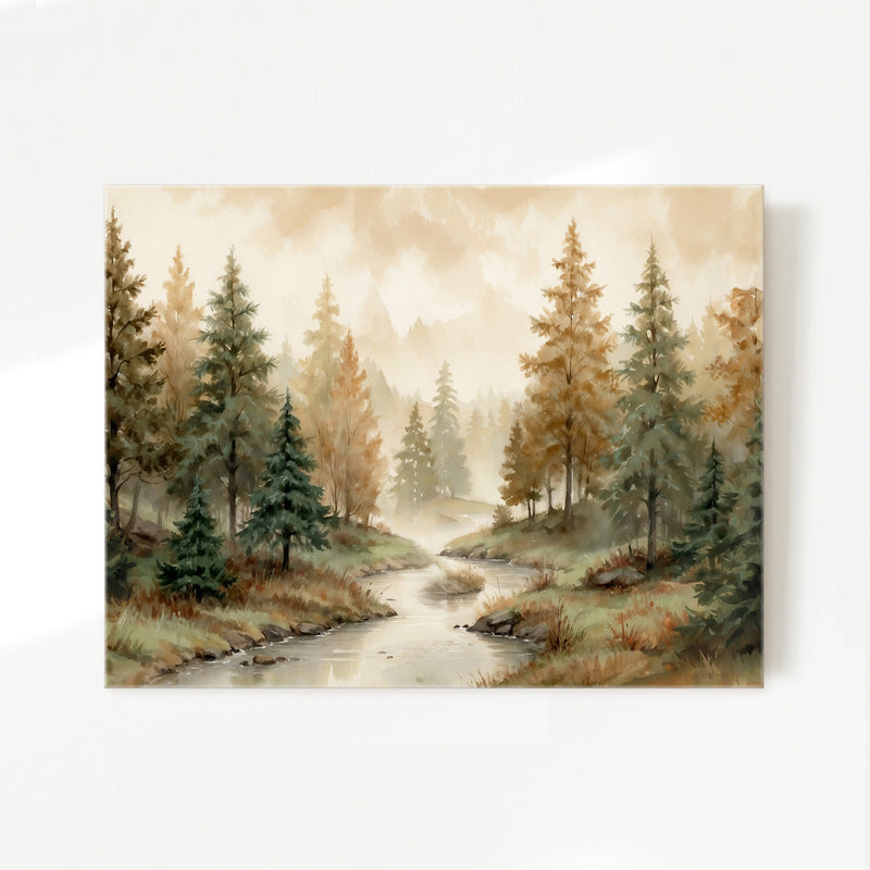 Forest Landscape in Fall Colors - Sage and Rose Prints