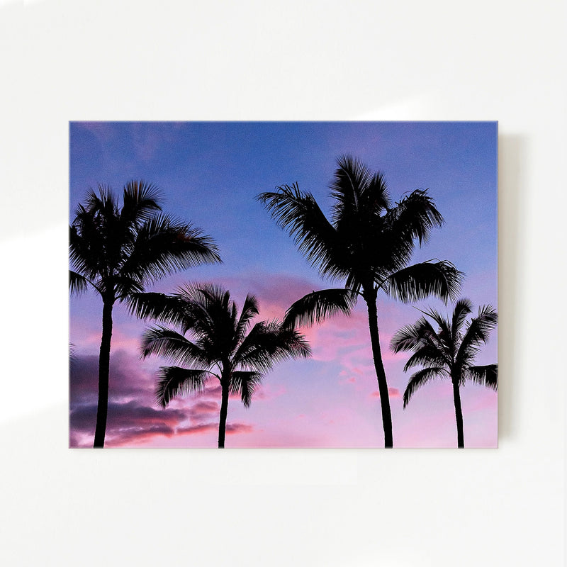 Palm Tree Silhouettes and Purple Sky No2 - Sage and Rose Prints