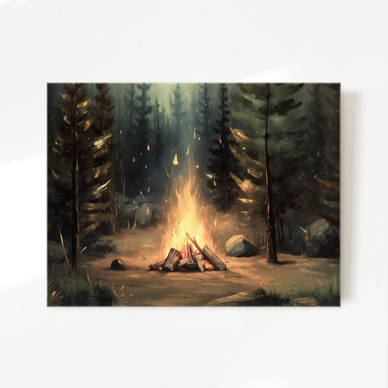 Cozy Campfire Forest Painting No2 - Sage and Rose Prints