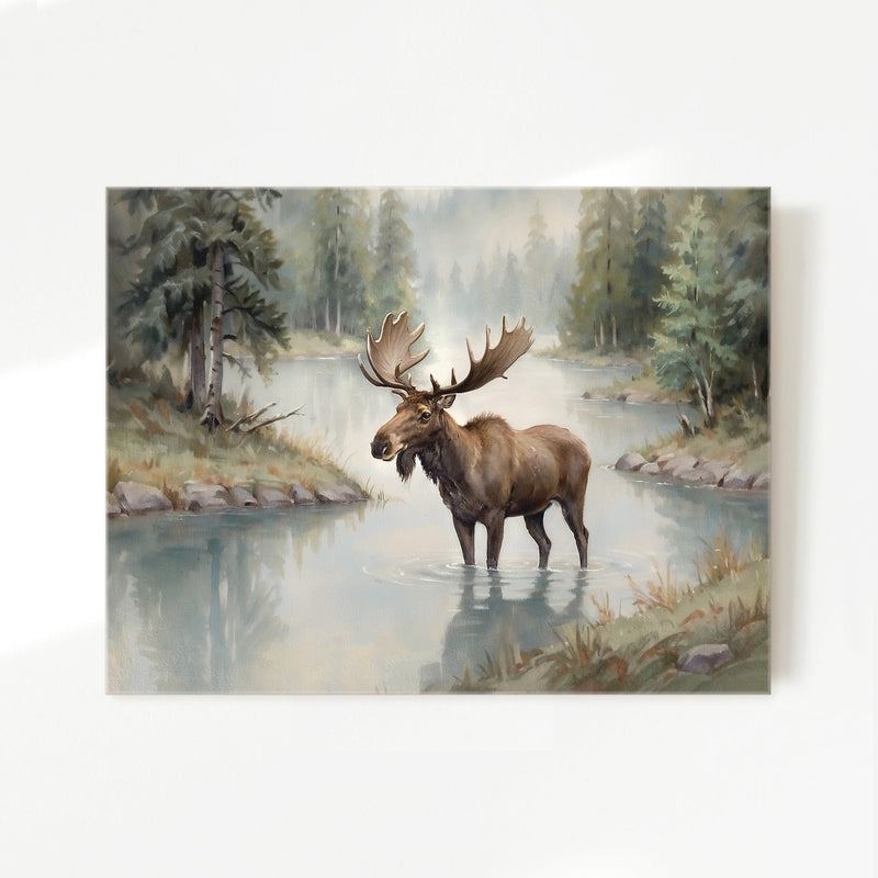 Watercolor Moose Art No2 - Sage and Rose Prints