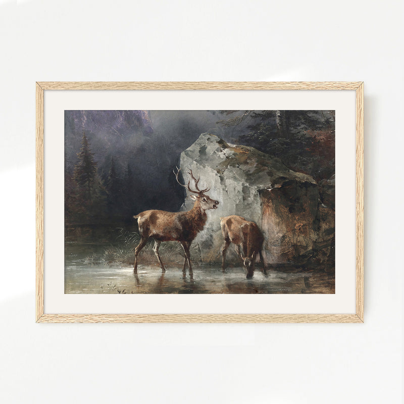 Classical Painting of Deer No2 - Sage and Rose Prints