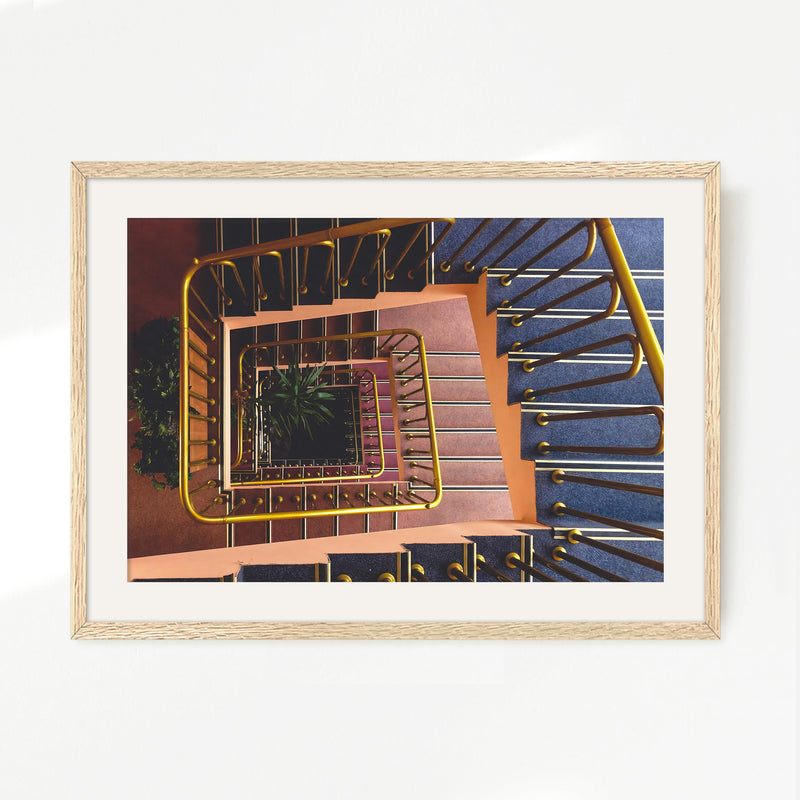 Geometric Stairway Pattern in Steel Blue - Sage and Rose Prints