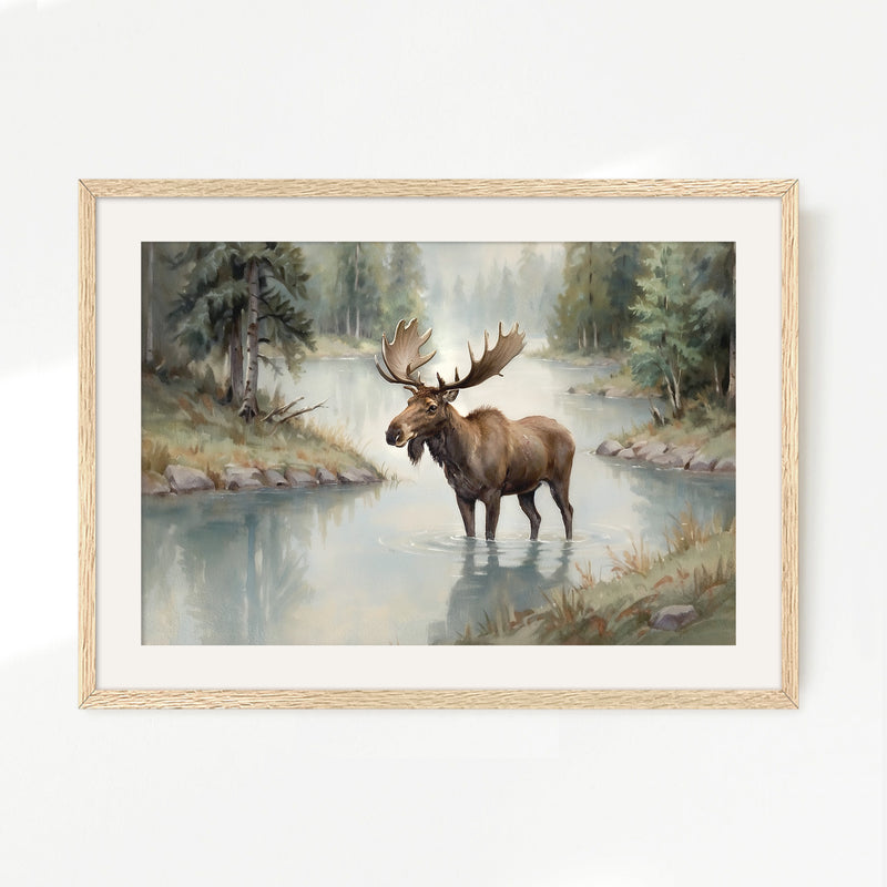 Watercolor Moose Art No2 - Sage and Rose Prints