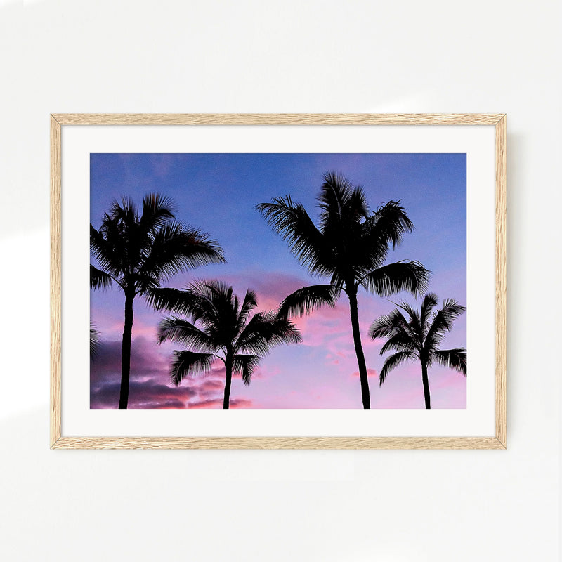 Palm Tree Silhouettes and Purple Sky No2 - Sage and Rose Prints