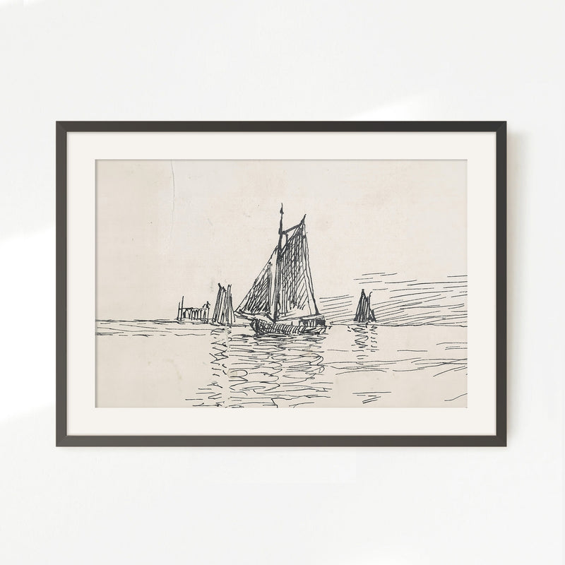 Sailboat Drawing No3 - Sage and Rose Prints