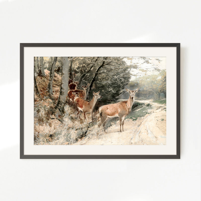 Wildlife Painting Deer in Fall Colors - Sage and Rose Prints