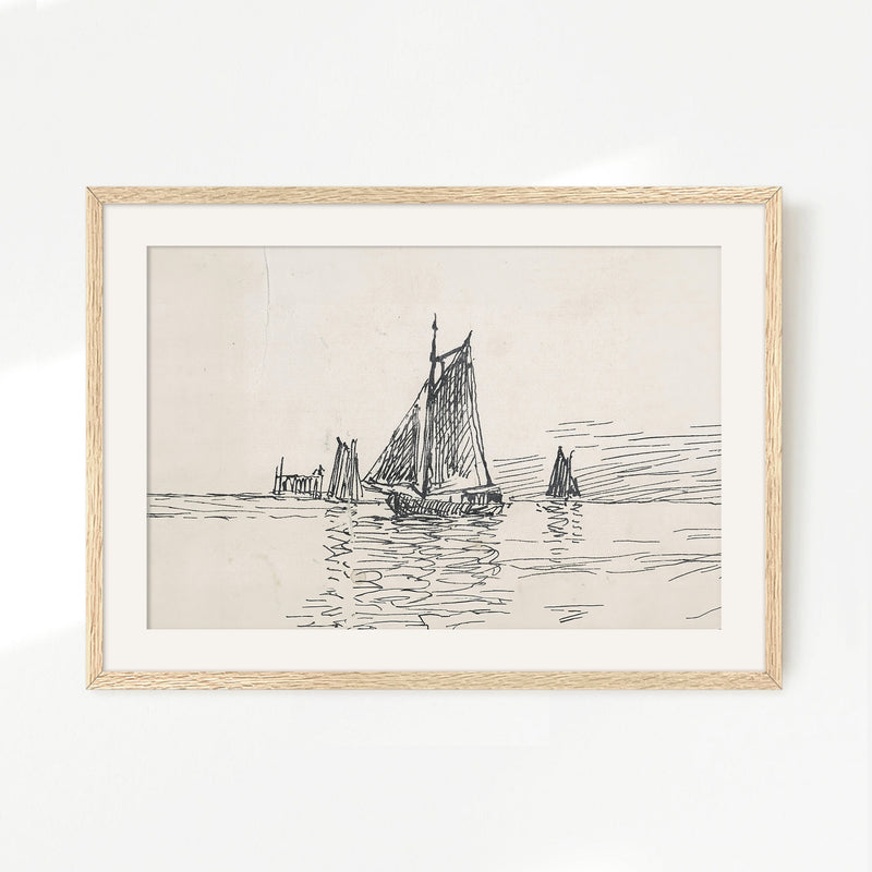 Sailboat Drawing No3 - Sage and Rose Prints