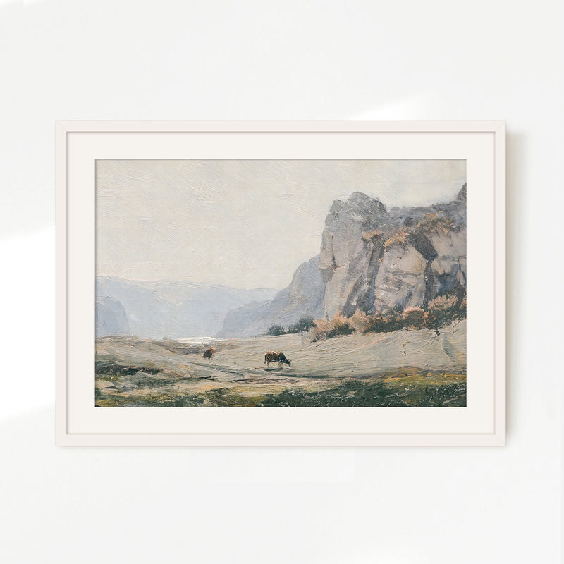 Neutral Mountain Pasture Painting - Sage and Rose Prints
