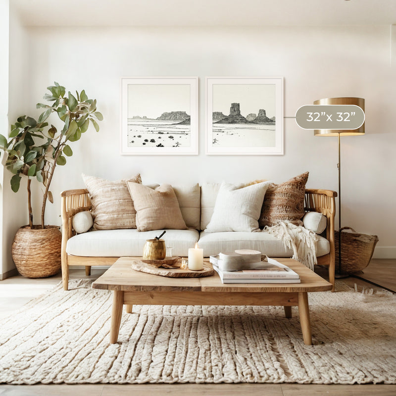 Black and White Desert Landscape 2-Panel Set - Sage and Rose Prints